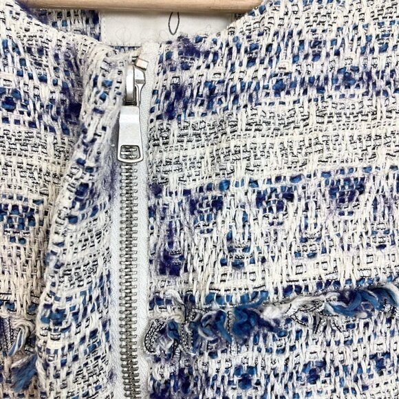 JOIE Tesita Fringed Woven Boucle Crop Zip Front Jacket Blue & Ivory - Picture 9 of 16
